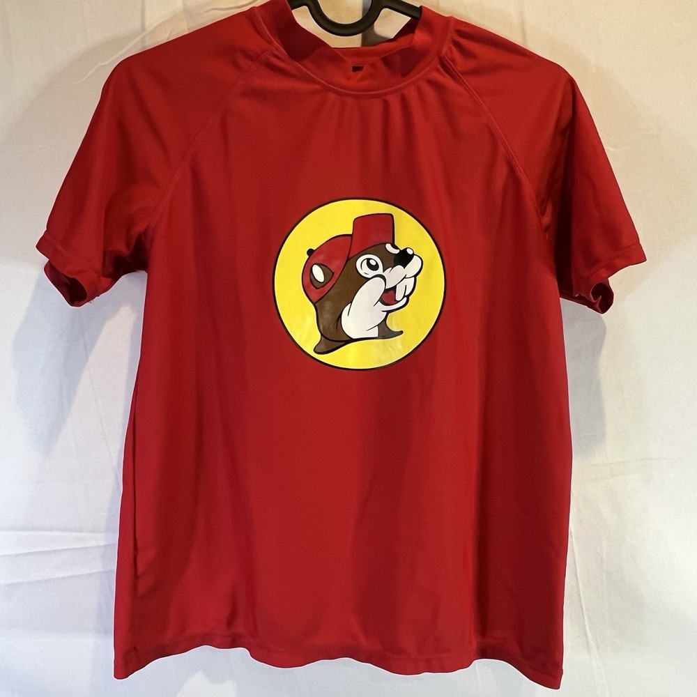 BUC-EE'S Rash‎ Guard Shirt Youth L Swim Short Sleeve Sun Surf Shirt Large Red YL